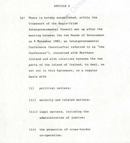 Anglo-Irish agreement between the government of Ireland and the government of the United Kingdom, Hillsborough, 15 November 1985