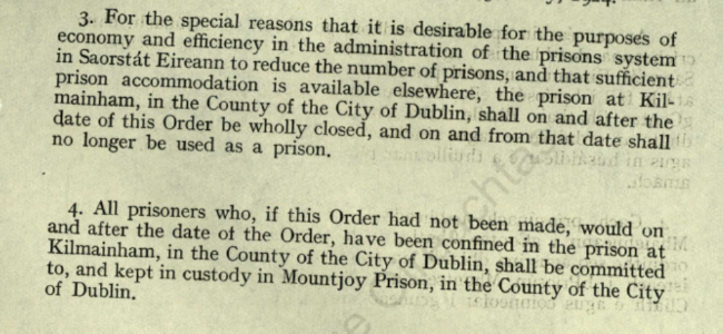Kilmainham Prison closing order