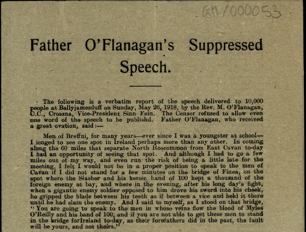 Óráid Choiscthe an Athar O'Flanagan, 26 Bealtaine 1918