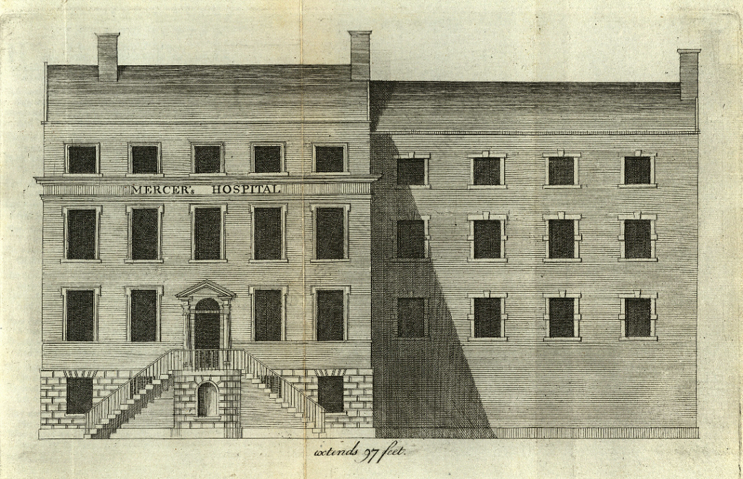 Engraving of the facade of Mercer's Hospital, 1762