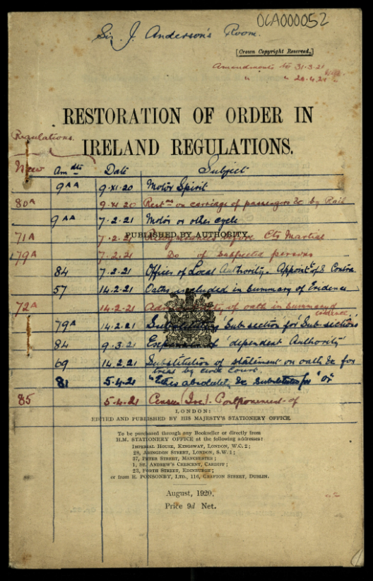 Restoration of Order in Ireland, August 1920