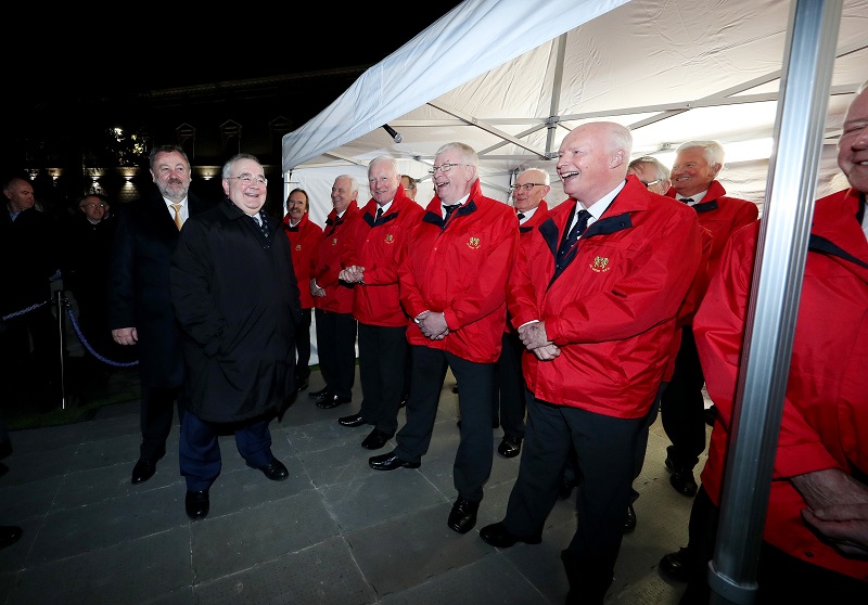 Cathaoirleach of the Seanad and Ceann Comhairle meet members of the Cavan Rugby Club Choir